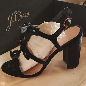 Velvet Bow Sandles with Crystals